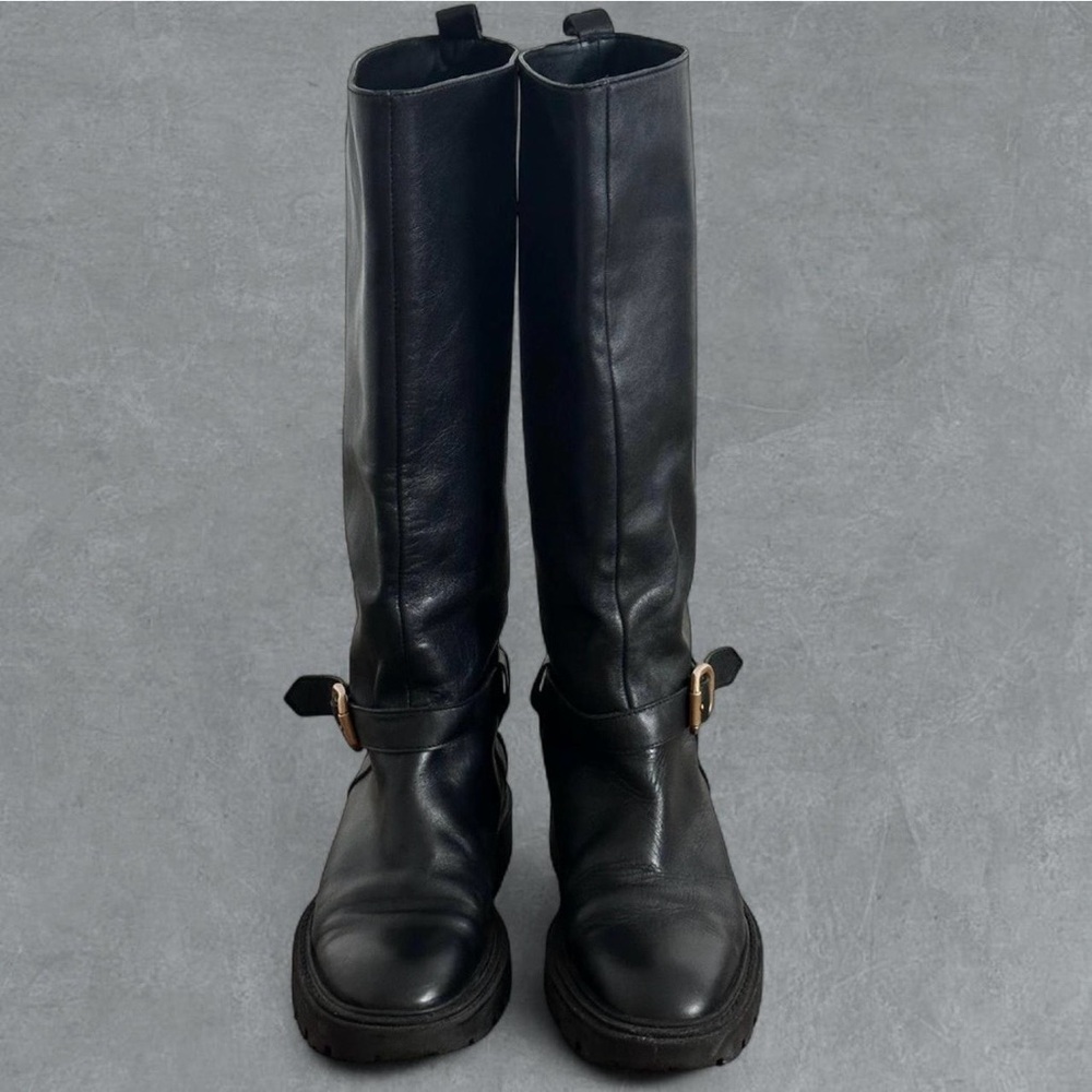 Black Leather Knee-High Boots - Picture 5 of 9